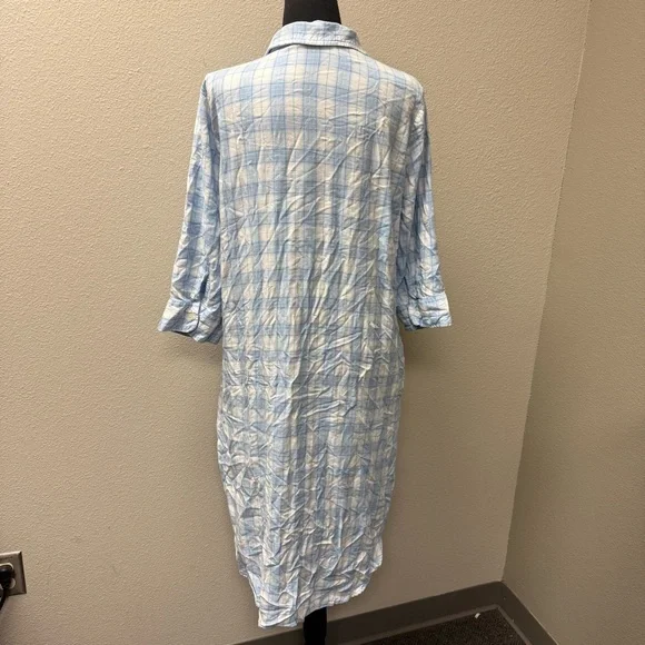 Lauren Ralph Lauren Blue Plaid Shirt Dress Tunic Button Down Roll Sleeve L - Picture 7 of 11